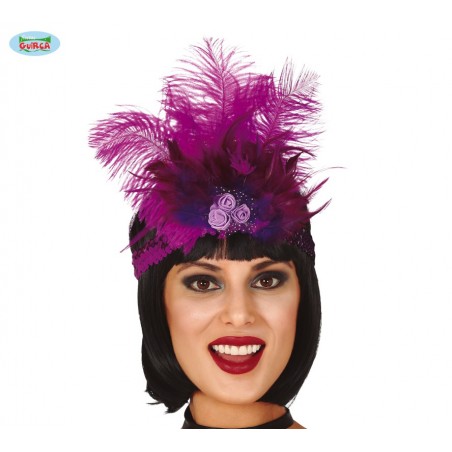 CINTA LENTEJUELAS FUCSIA CON PLUMAS